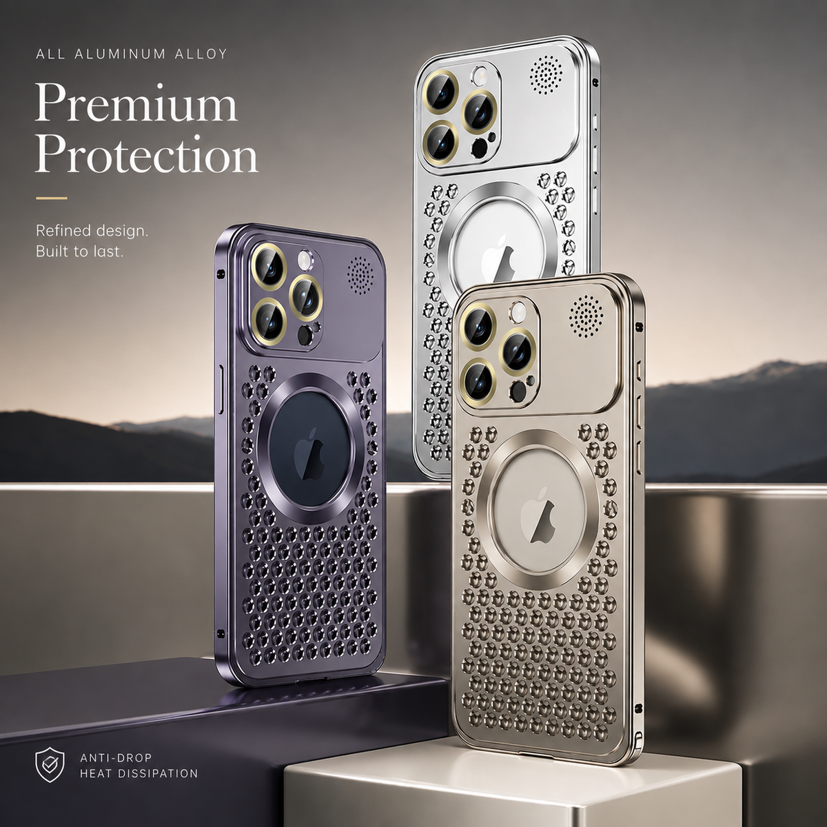 Premium iPhone Case Heat Dissipation Magnetic Aluminum Cover MagSafe Compatible Dual Layer Shockproof Slim Scratch Resistant Protective Finish Designs