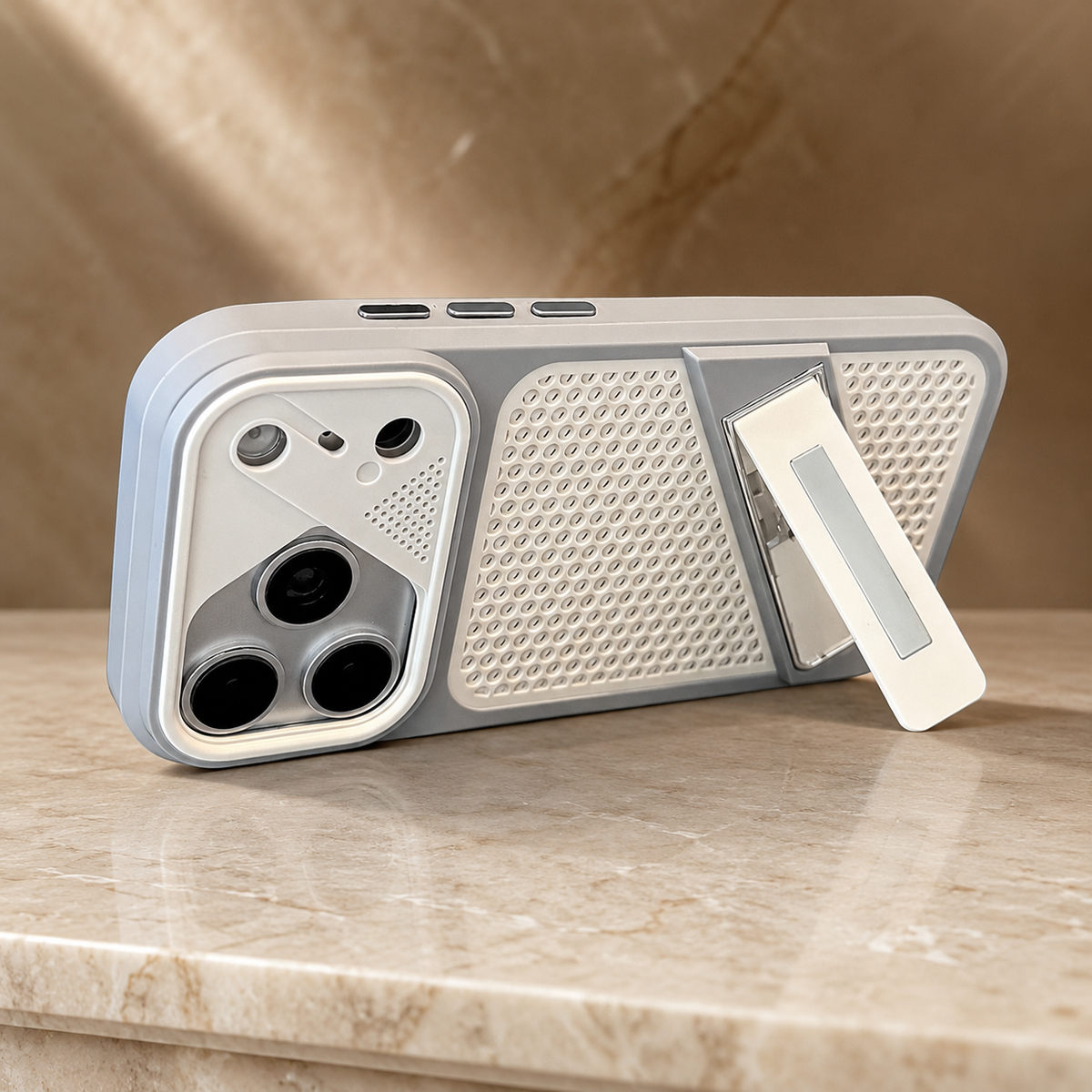 Premium iPhone Case Heat Dissipation Shockproof Acrylic Protective Cover Built In Holder Kickstand Non Slip Slim Lightweight Cooling Bumper Hard Back Case