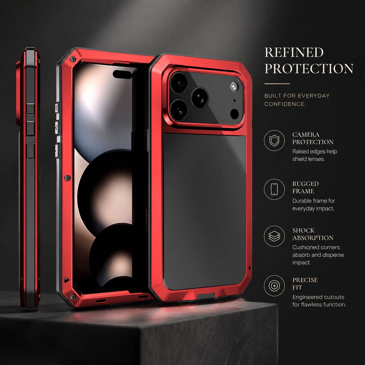 Premium iPhone Case Heavy Duty Aluminum Armor 360 Full Body Shockproof Protective Cover Anti Scratch Anti Fingerprint Non Slip Reinforced Rugged Case