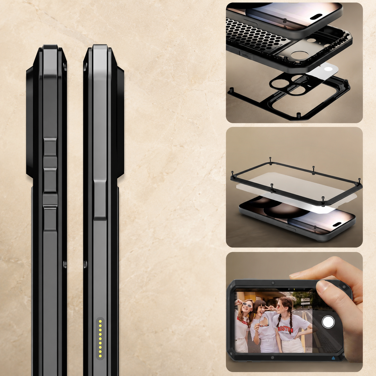 Premium iPhone Case Heavy Duty Aluminum Armor 360 Full Body Shockproof Protective Cover Anti Scratch Anti Fingerprint Non Slip Reinforced Rugged Case