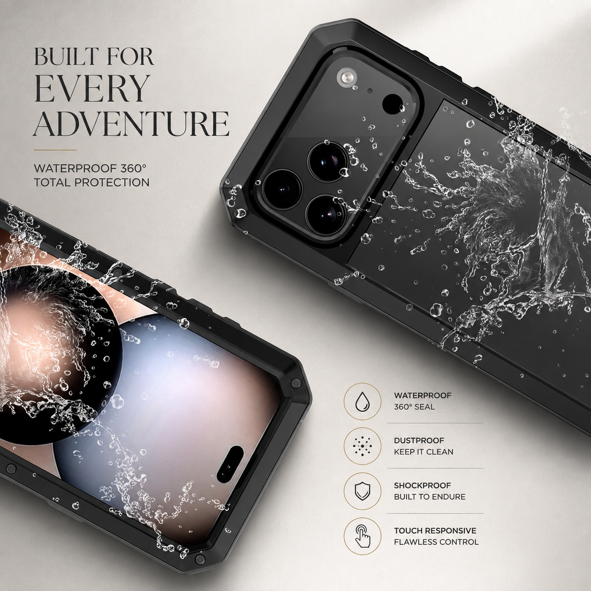 Premium iPhone Case Heavy Duty Aluminum Armor 360 Full Body Shockproof Protective Cover Anti Scratch Anti Fingerprint Non Slip Reinforced Rugged Case