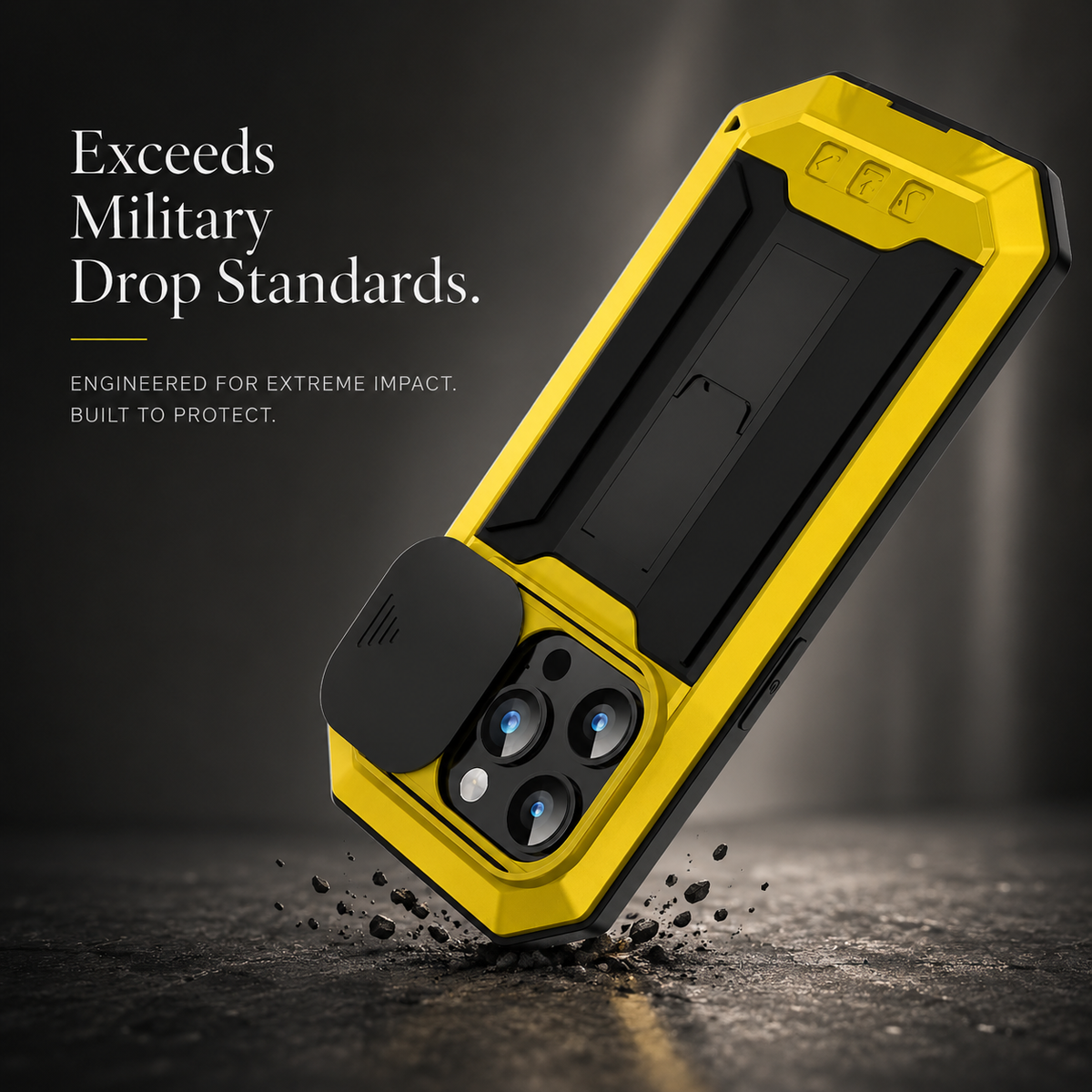 Premium iPhone Case Heavy Duty Aluminum Metal Full Body Cover Tempered Glass Lens Slider Shockproof Dual Layer Kickstand Wireless Charging