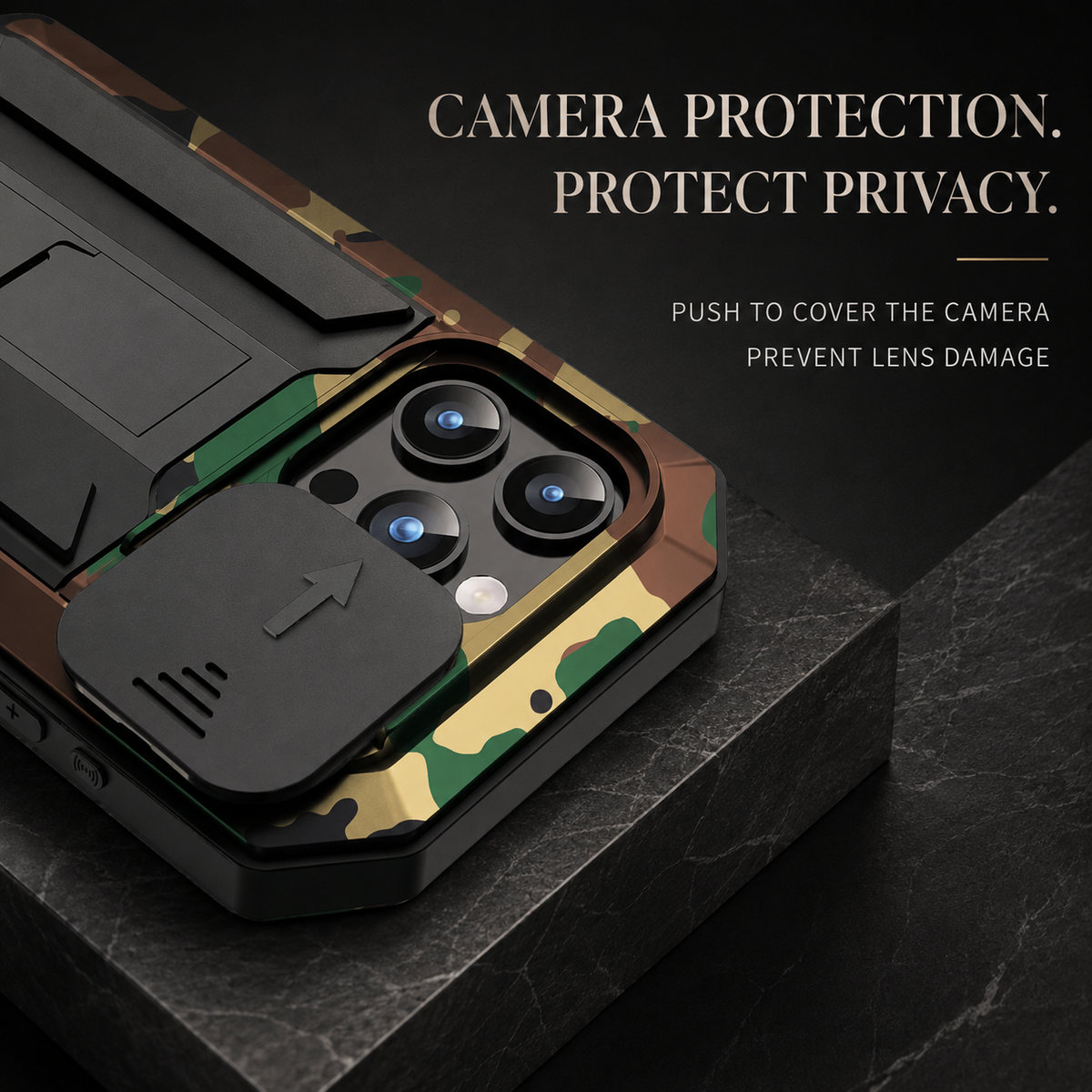 Premium iPhone Case Heavy Duty Aluminum Metal Full Body Cover Tempered Glass Lens Slider Shockproof Dual Layer Kickstand Wireless Charging