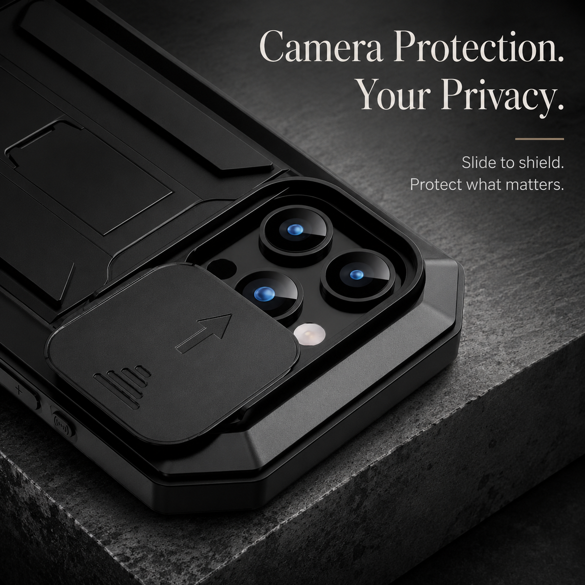 Premium iPhone Case Heavy Duty Aluminum Metal Full Body Cover Tempered Glass Lens Slider Shockproof Dual Layer Kickstand Wireless Charging