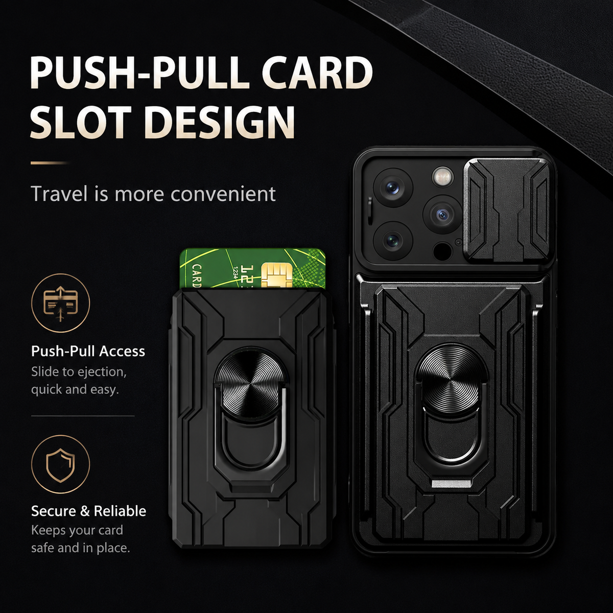 Premium iPhone Case Heavy Duty Card Pocket Dual Layer Shockproof Armor 360° Ring Stand Magnetic Mount Compatible Rugged Protective Cover for Daily Use
