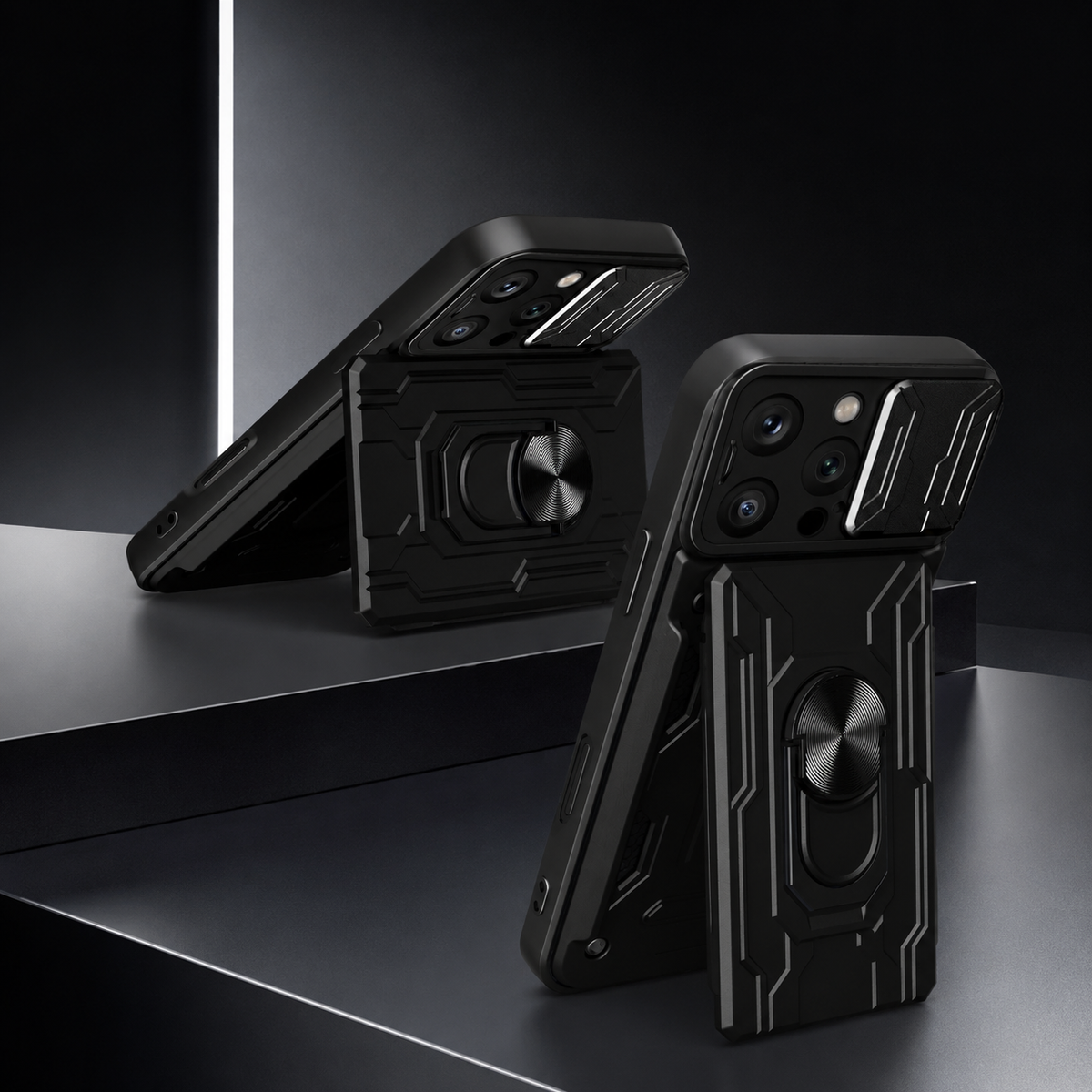 Premium iPhone Case Heavy Duty Card Pocket Dual Layer Shockproof Armor 360° Ring Stand Magnetic Mount Compatible Rugged Protective Cover for Daily Use