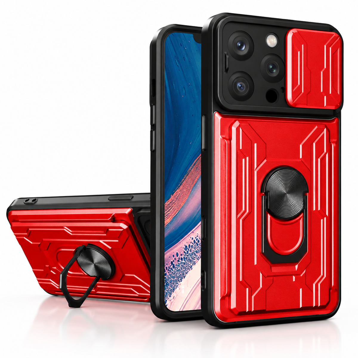 Premium iPhone Case Heavy Duty Card Pocket Dual Layer Shockproof Armor 360° Ring Stand Magnetic Mount Compatible Rugged Protective Cover for Daily Use