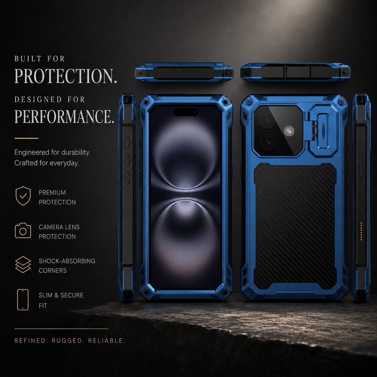 Premium iPhone Case Heavy Duty Metal MagSafe Cover Military Grade Shockproof Aluminum Bumper Camera Guard Kickstand 9H Screen Protection Rugged Design