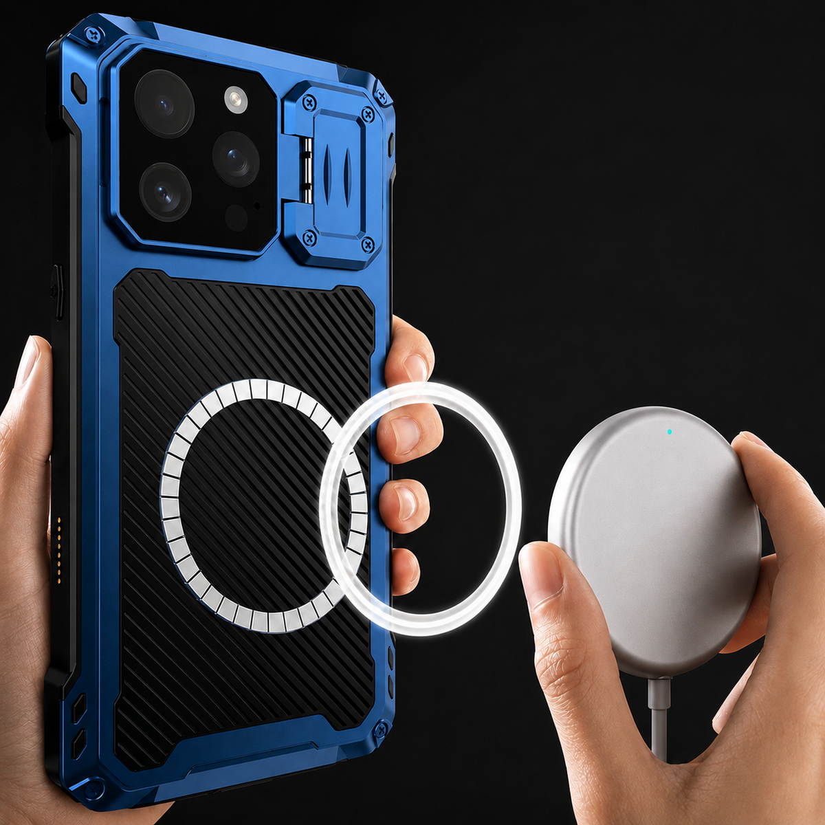 Premium iPhone Case Heavy Duty Metal MagSafe Cover Military Grade Shockproof Aluminum Bumper Camera Guard Kickstand 9H Screen Protection Rugged Design