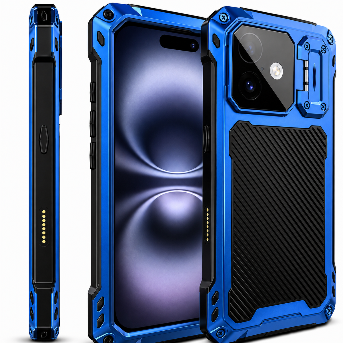 Premium iPhone Case Heavy Duty Metal MagSafe Cover Military Grade Shockproof Aluminum Bumper Camera Guard Kickstand 9H Screen Protection Rugged Design