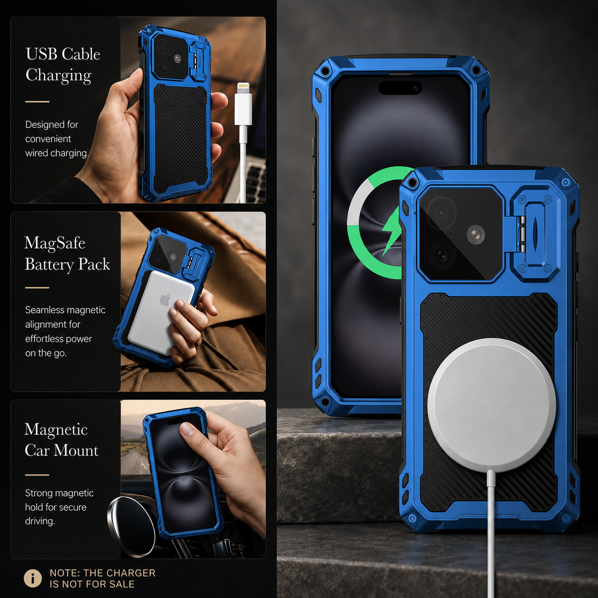 Premium iPhone Case Heavy Duty Metal MagSafe Cover Military Grade Shockproof Aluminum Bumper Camera Guard Kickstand 9H Screen Protection Rugged Design