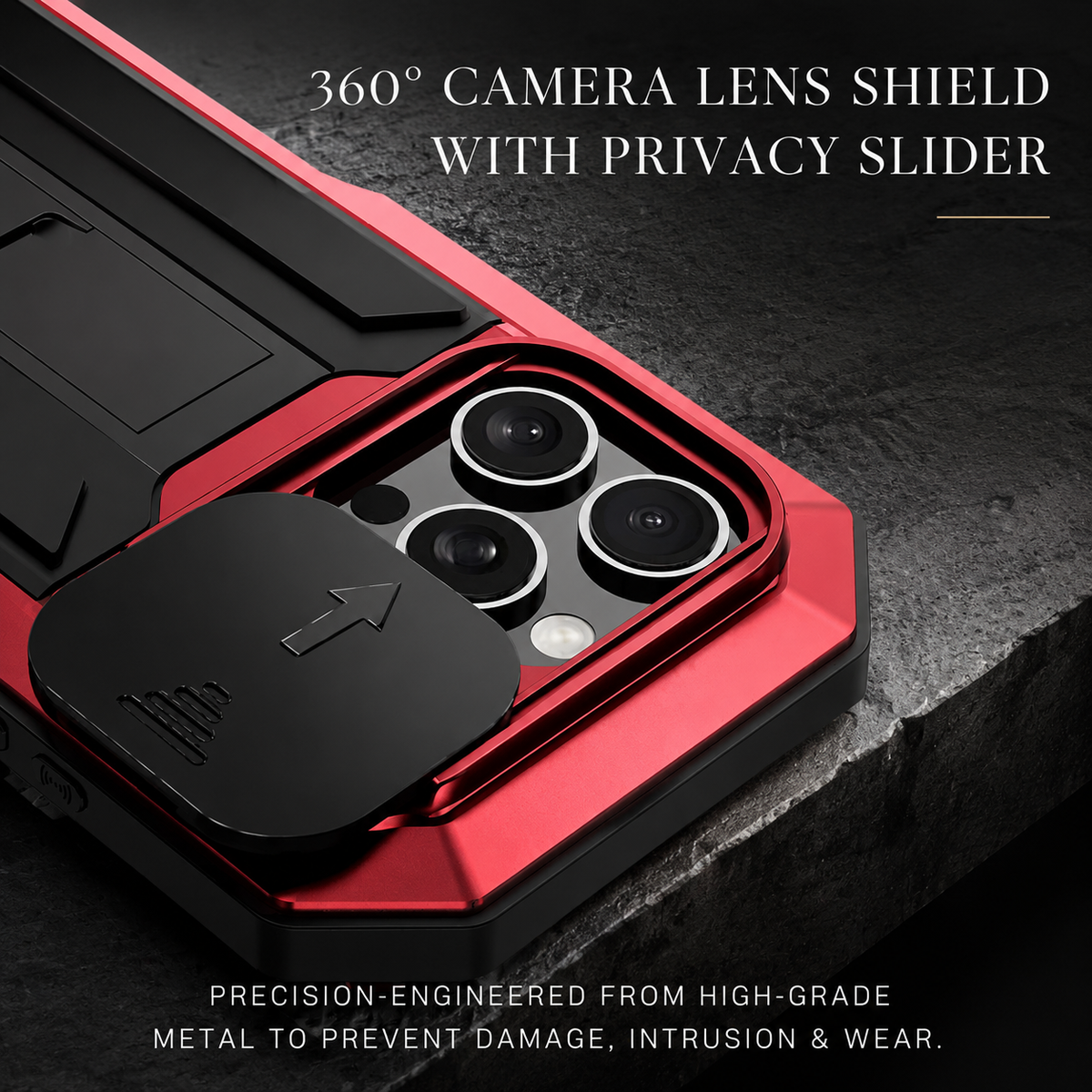 Premium iPhone Case Heavy-Duty Metal MagSafe Rugged Armor with Slide Camera Cover, Tempered Glass Screen Protector, Shockproof 360° Full-Body Design