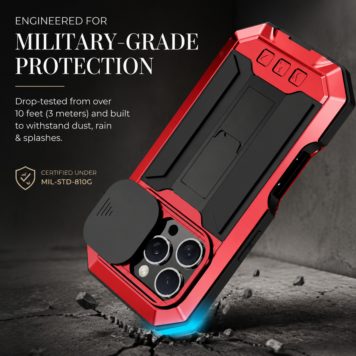 Premium iPhone Case Heavy-Duty Metal MagSafe Rugged Armor with Slide Camera Cover, Tempered Glass Screen Protector, Shockproof 360° Full-Body Design
