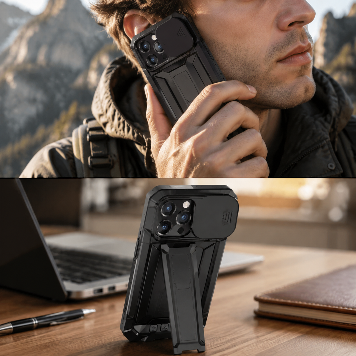 Premium iPhone Case Heavy-Duty Metal MagSafe Rugged Armor with Slide Camera Cover, Tempered Glass Screen Protector, Shockproof 360° Full-Body Design