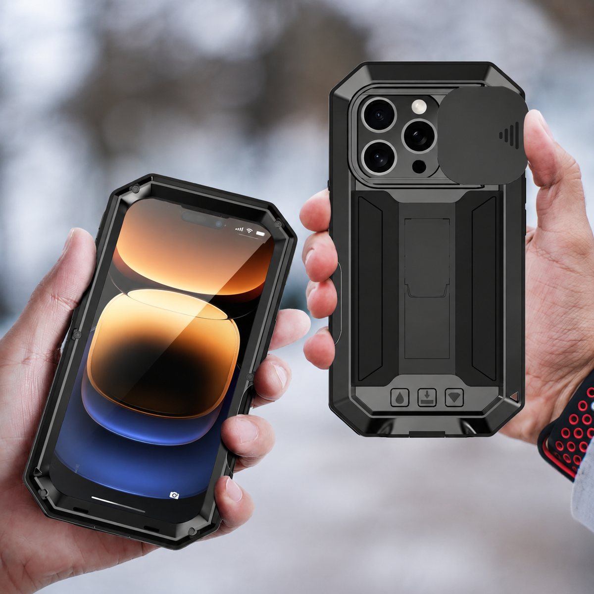 Premium iPhone Case Heavy-Duty Metal MagSafe Rugged Armor with Slide Camera Cover, Tempered Glass Screen Protector, Shockproof 360° Full-Body Design
