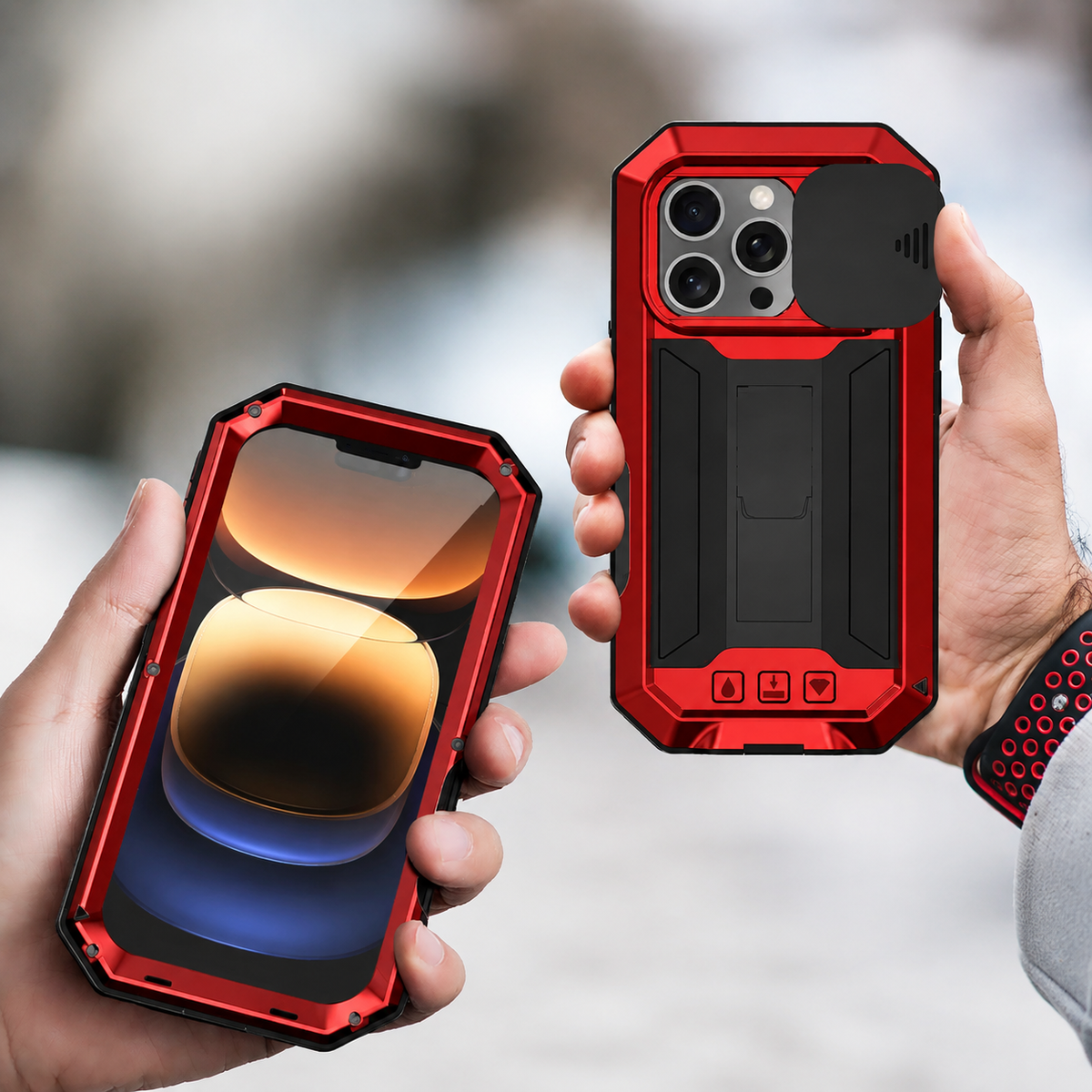 Premium iPhone Case Heavy-Duty Metal MagSafe Rugged Armor with Slide Camera Cover, Tempered Glass Screen Protector, Shockproof 360° Full-Body Design