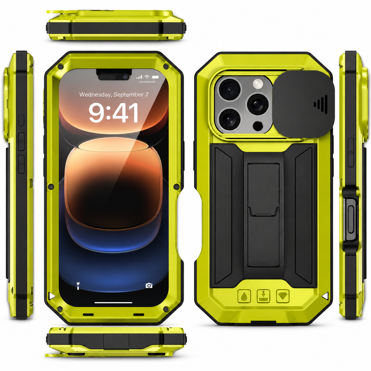 Premium iPhone Case Heavy-Duty Metal MagSafe Rugged Armor with Slide Camera Cover, Tempered Glass Screen Protector, Shockproof 360° Full-Body Design