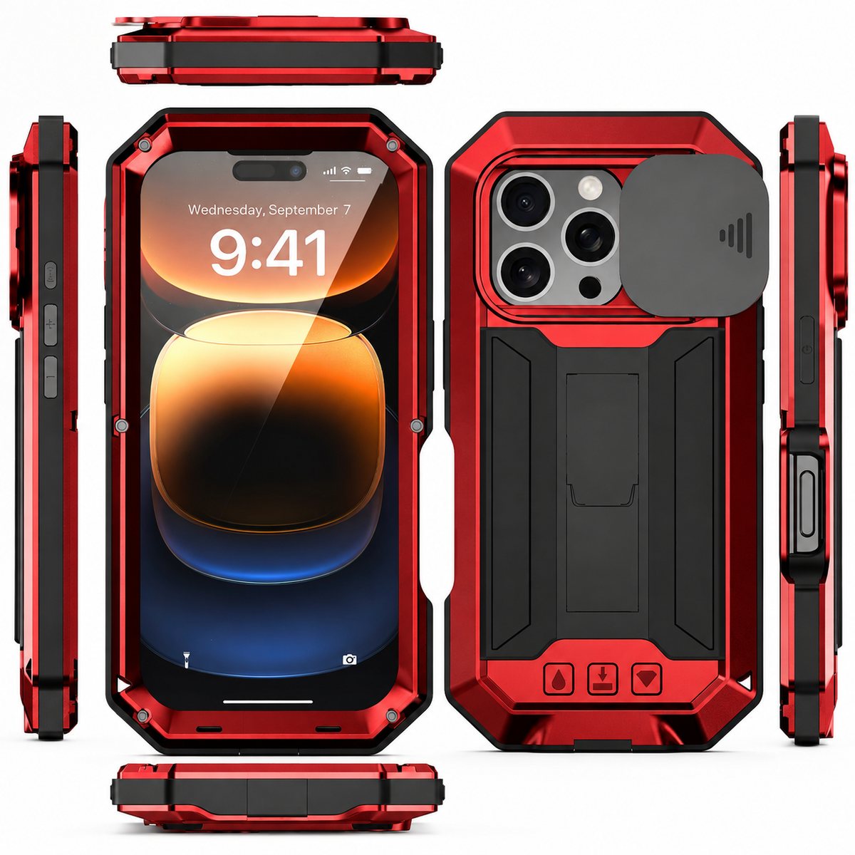Premium iPhone Case Heavy-Duty Metal MagSafe Rugged Armor with Slide Camera Cover, Tempered Glass Screen Protector, Shockproof 360° Full-Body Design