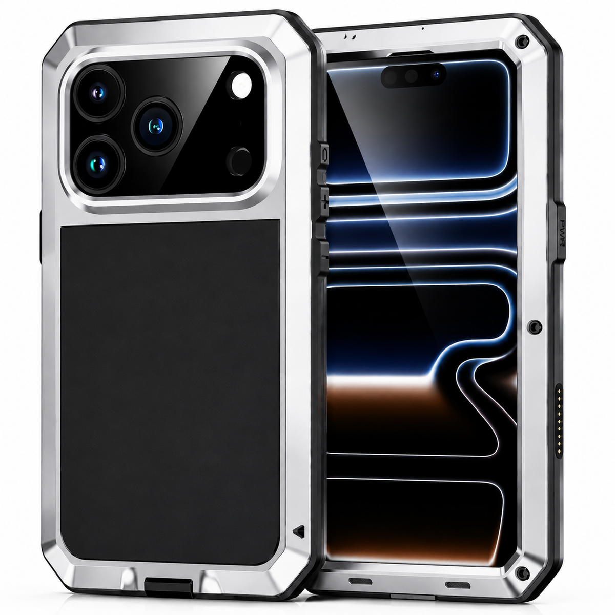 Premium iPhone Case Heavy Duty Metal Protective Cover Tempered Glass Screen Protector Shockproof TPU PC Hybrid Full Coverage Rugged Design