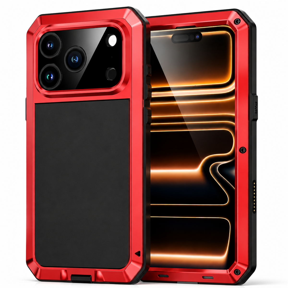 Premium iPhone Case Heavy Duty Metal Protective Cover Tempered Glass Screen Protector Shockproof TPU PC Hybrid Full Coverage Rugged Design