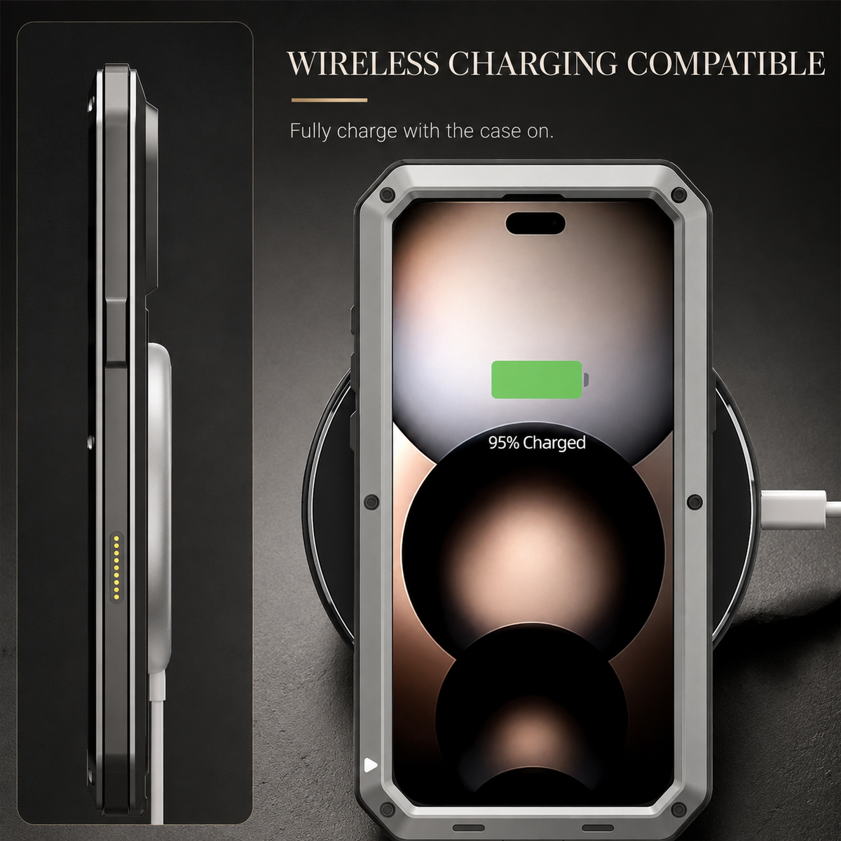 Premium iPhone Case Heavy Duty Metal Protective Cover Tempered Glass Screen Protector Shockproof TPU PC Hybrid Full Coverage Rugged Design