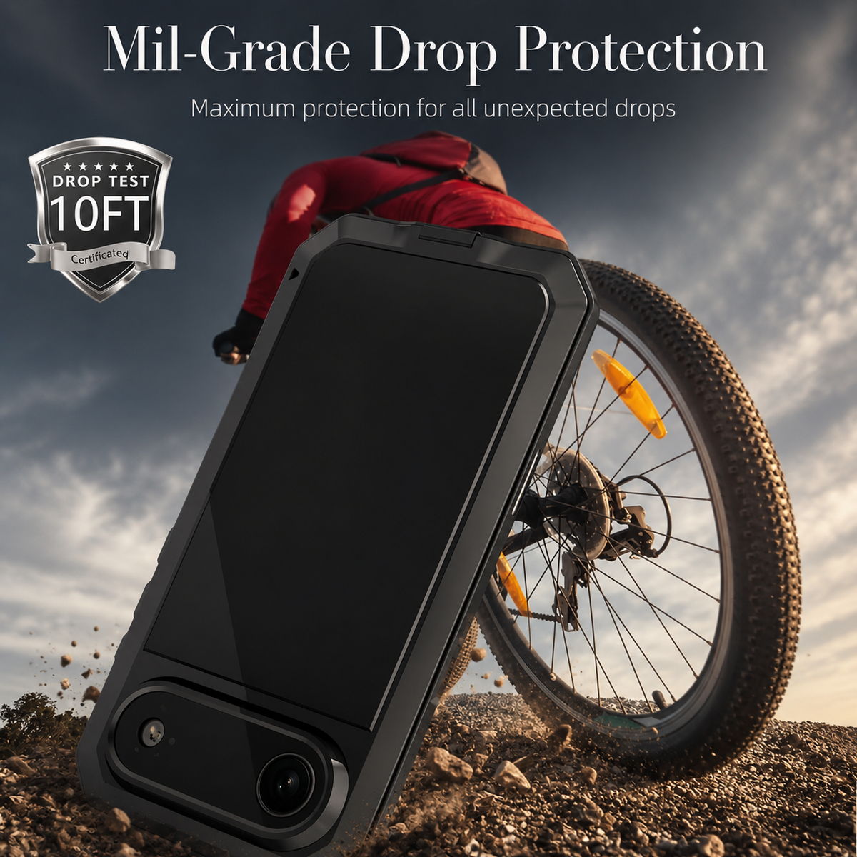Premium iPhone Case Heavy Duty Metal Shockproof Built In Glass Screen Protector TPU PC Armor Anti Scratch Rugged Protective Cover Raised Edge Design