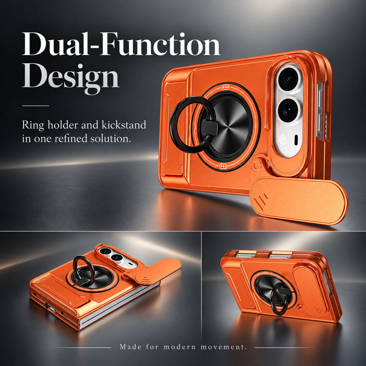 Premium iPhone Case Heavy Duty Rugged Armor Magnetic Ring Stand Slide Camera Protection Foldable Stand Cover Shockproof Tough Durable Protective Phone Case