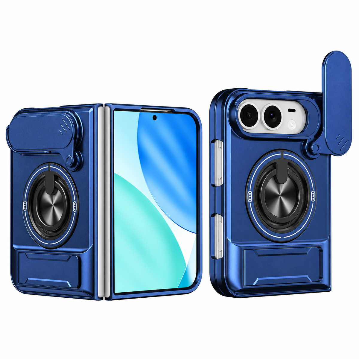 Premium iPhone Case Heavy Duty Rugged Armor Magnetic Ring Stand Slide Camera Protection Foldable Stand Cover Shockproof Tough Durable Protective Phone Case