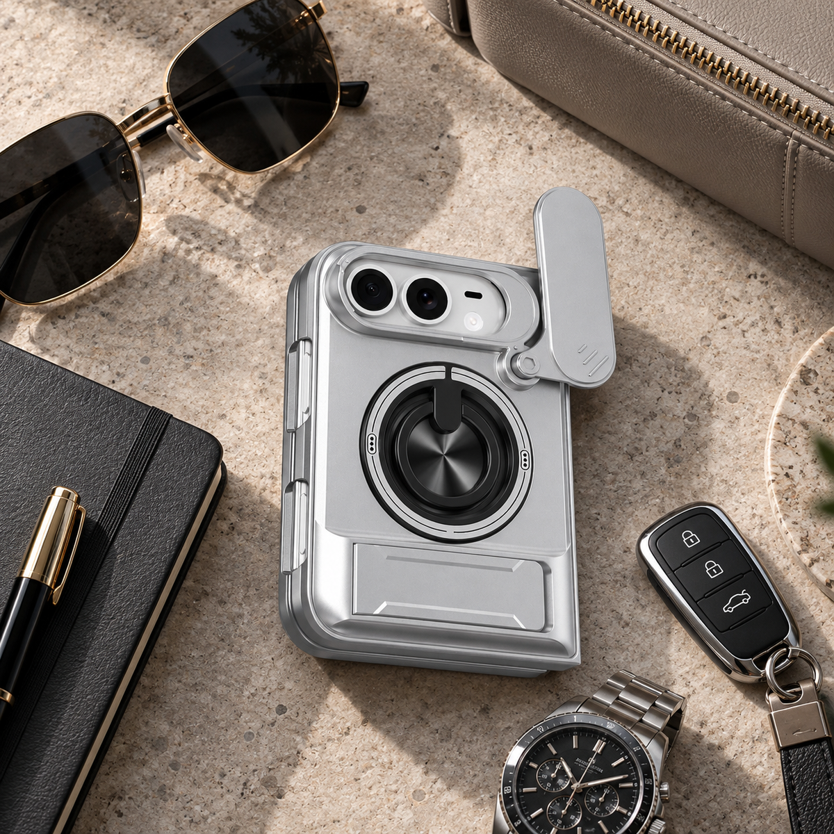 Premium iPhone Case Heavy Duty Rugged Armor Magnetic Ring Stand Slide Camera Protection Foldable Stand Cover Shockproof Tough Durable Protective Phone Case