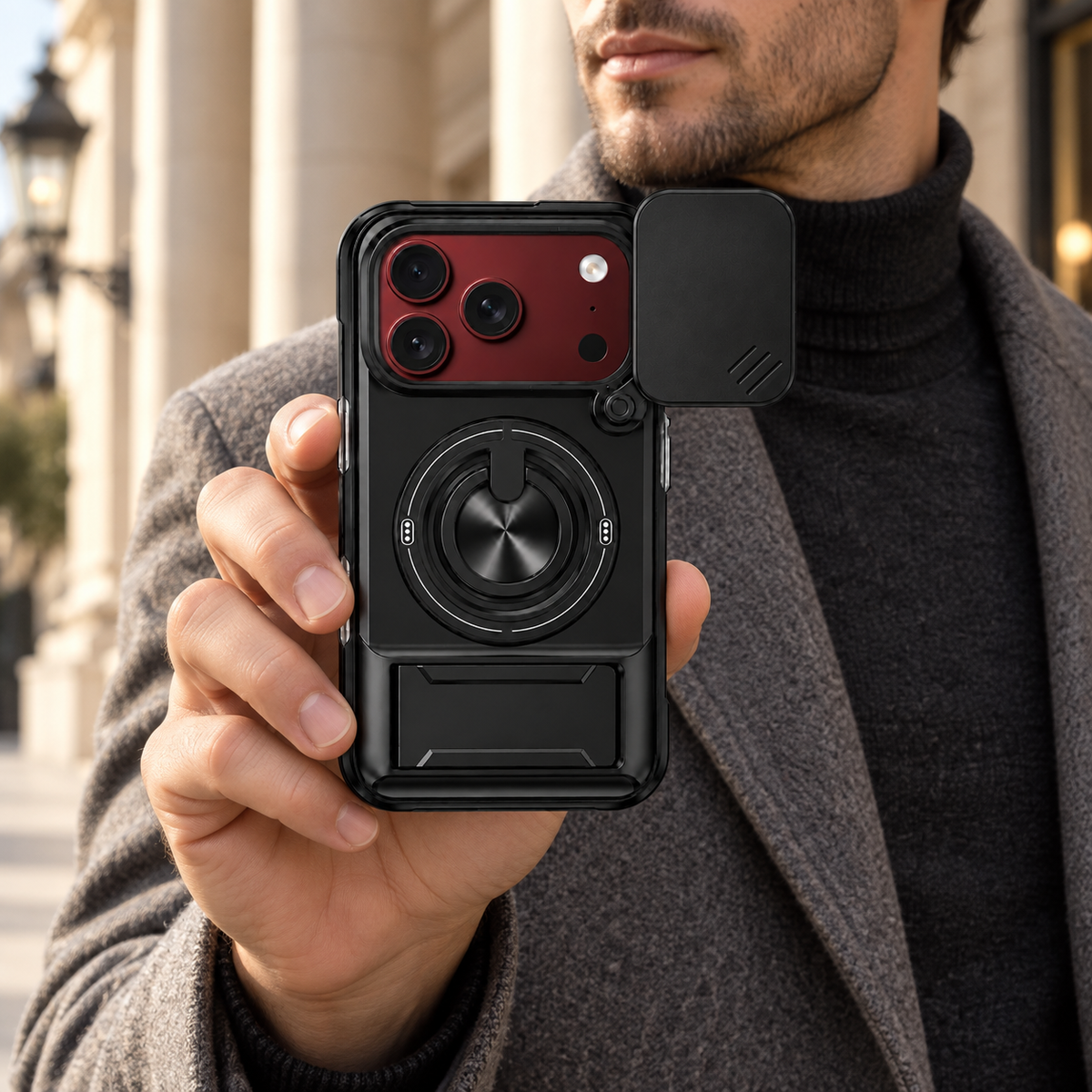 Premium iPhone Case Heavy Duty Rugged Armor Magnetic Ring Stand Slide Camera Protection Foldable Stand Cover Shockproof Tough Durable Protective Phone Case