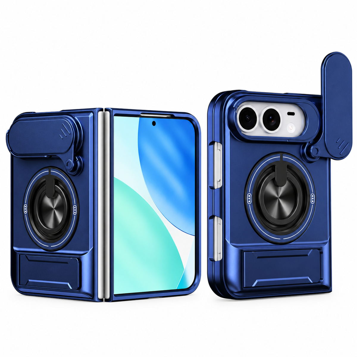 Premium iPhone Case Heavy Duty Rugged Armor Magnetic Ring Stand Slide Camera Protection Foldable Stand Cover Shockproof Tough Durable Protective Phone Case