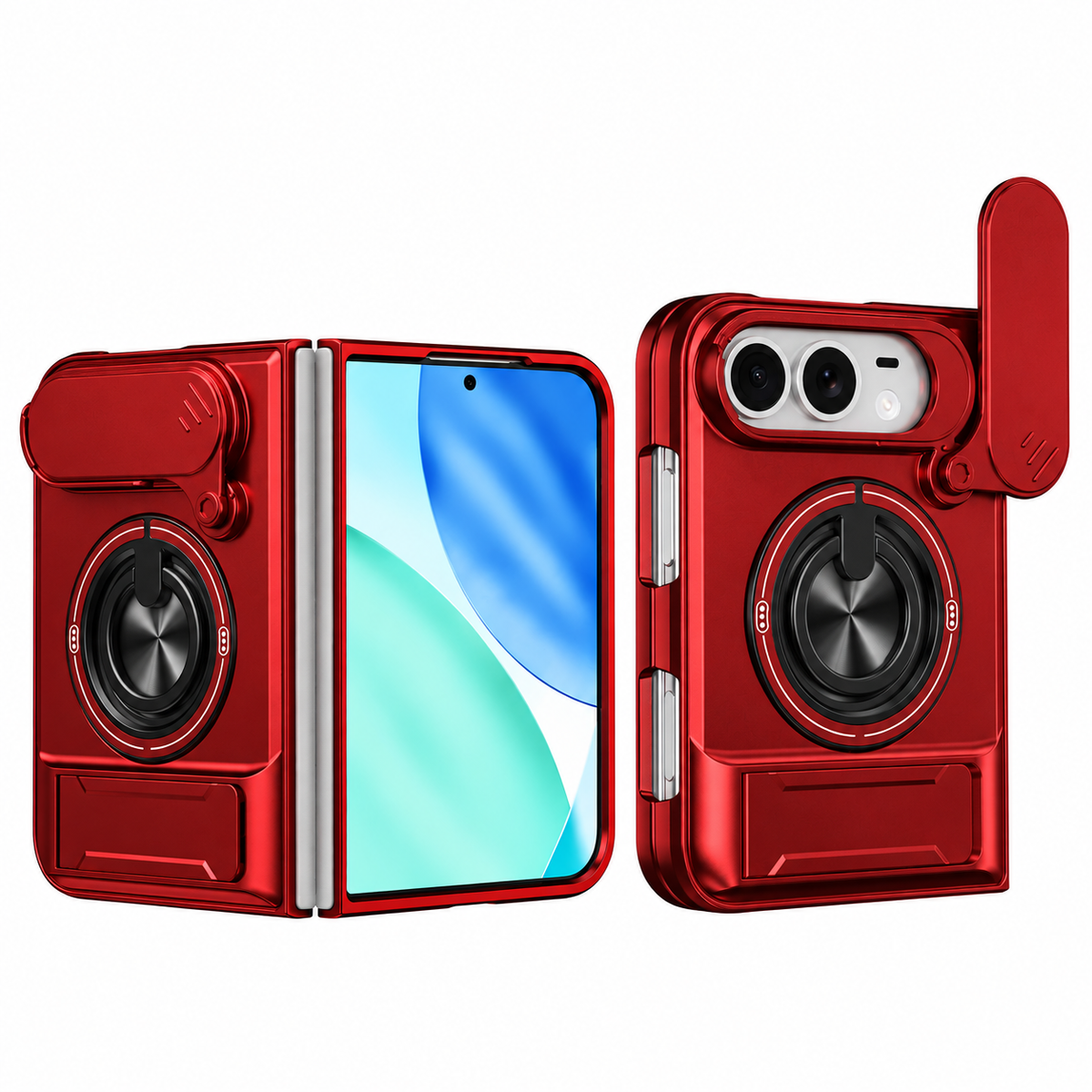 Premium iPhone Case Heavy Duty Rugged Armor Magnetic Ring Stand Slide Camera Protection Foldable Stand Cover Shockproof Tough Durable Protective Phone Case