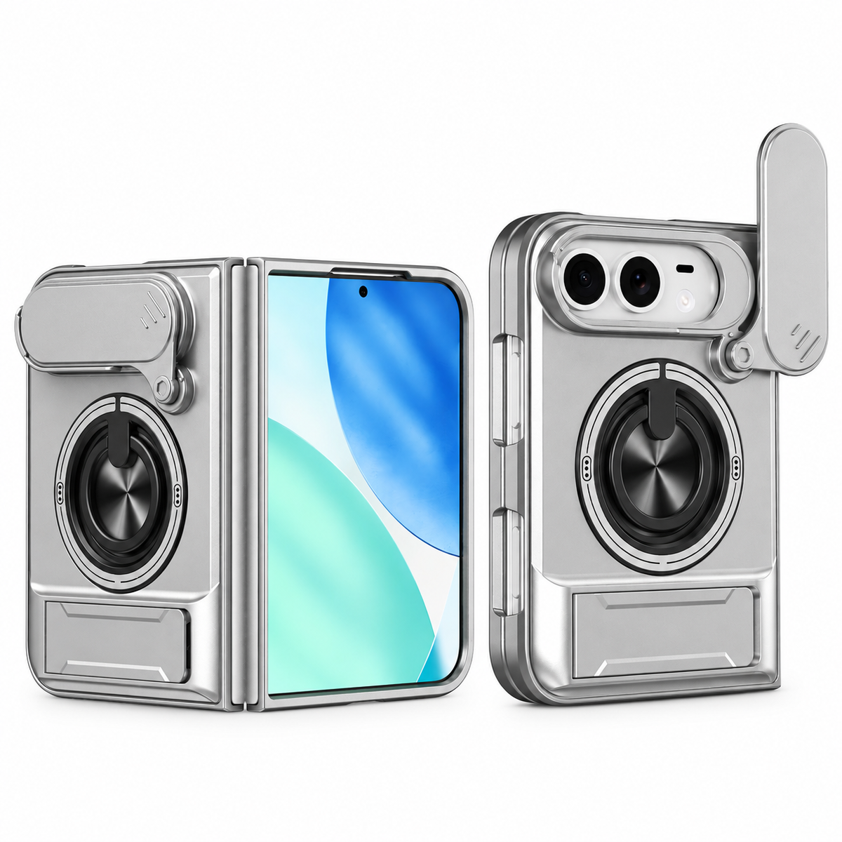 Premium iPhone Case Heavy Duty Rugged Armor Magnetic Ring Stand Slide Camera Protection Foldable Stand Cover Shockproof Tough Durable Protective Phone Case