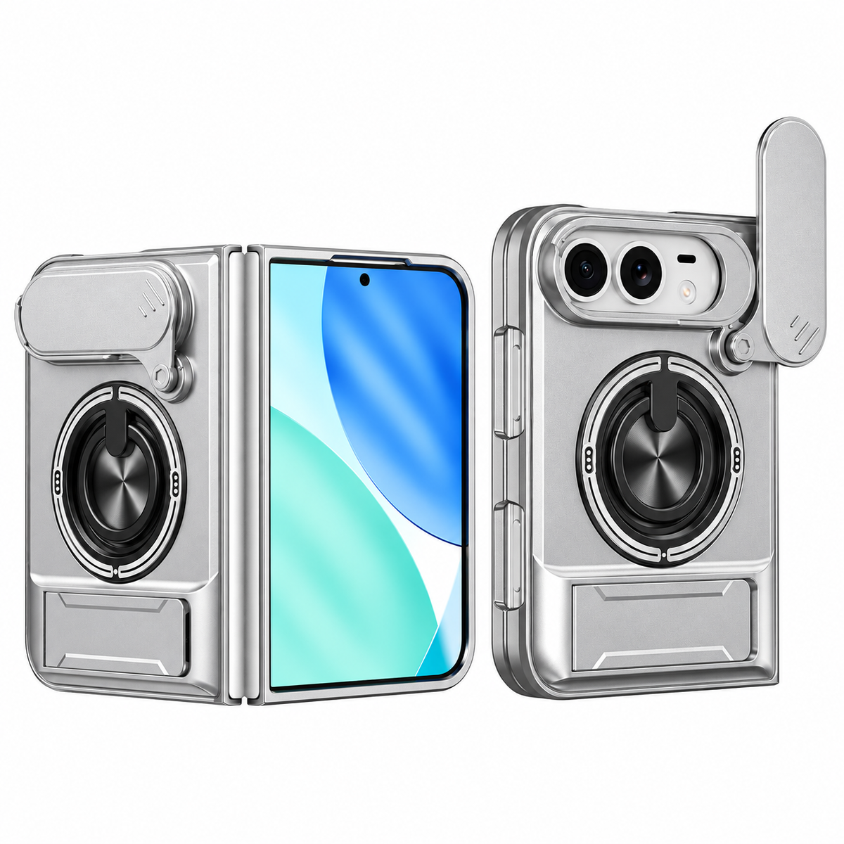Premium iPhone Case Heavy Duty Rugged Armor Magnetic Ring Stand Slide Camera Protection Foldable Stand Cover Shockproof Tough Durable Protective Phone Case