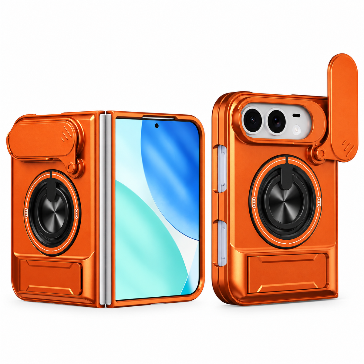 Premium iPhone Case Heavy Duty Rugged Armor Magnetic Ring Stand Slide Camera Protection Foldable Stand Cover Shockproof Tough Durable Protective Phone Case