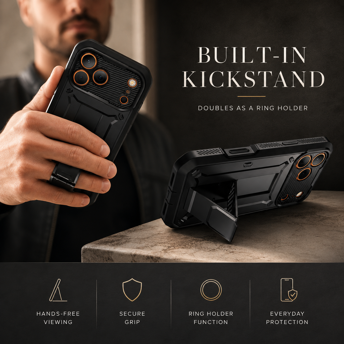 Premium iPhone Case Heavy Duty Rugged Shockproof PC TPU Full Body Protective Cover Built In Screen Protector Reinforced Bumper Tough Armor Case