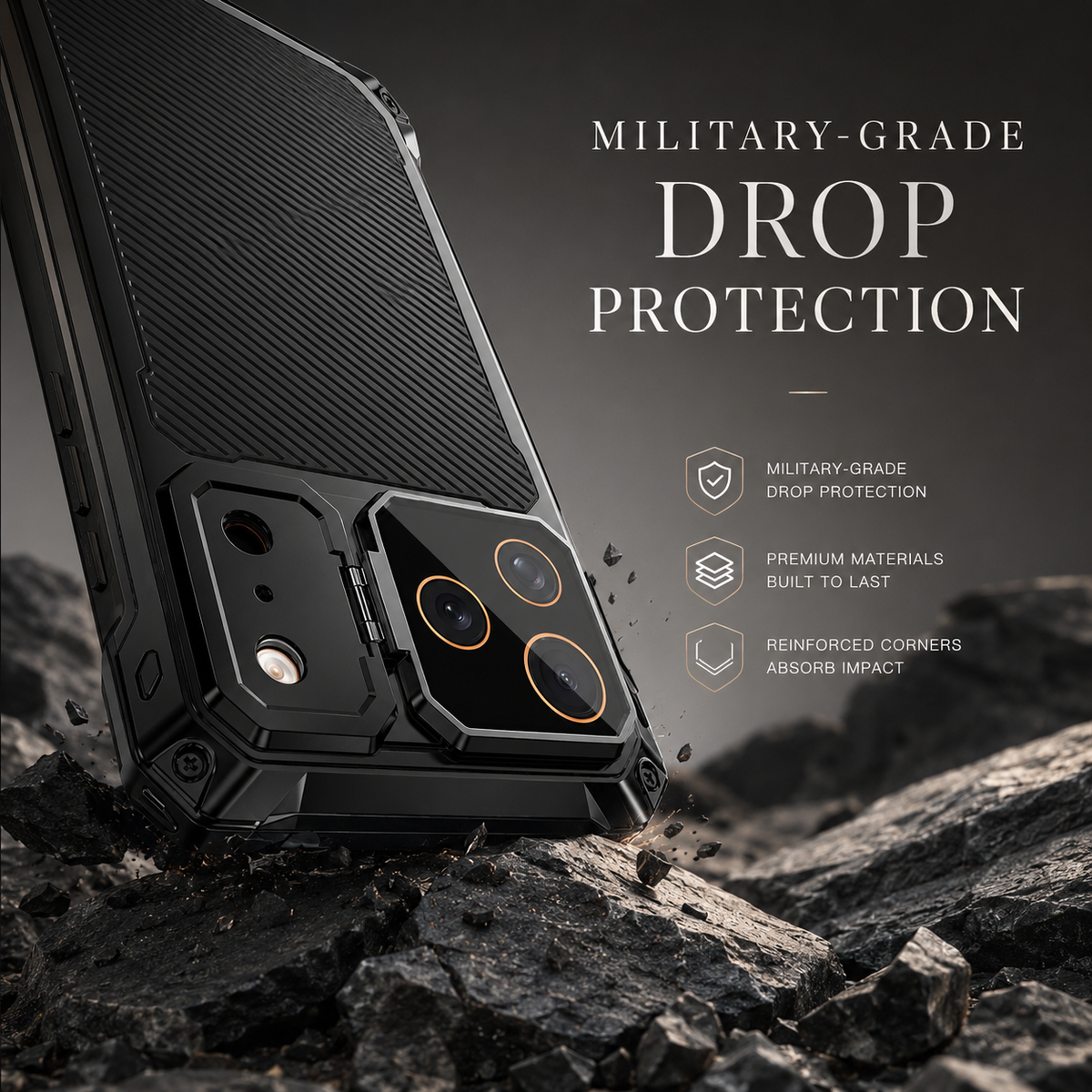 Premium iPhone Case Heavy Duty Shockproof Aluminum Armor Magnetic Ring Stand Tempered Glass Screen Camera Lens Protector Full Coverage Rugged Bumper