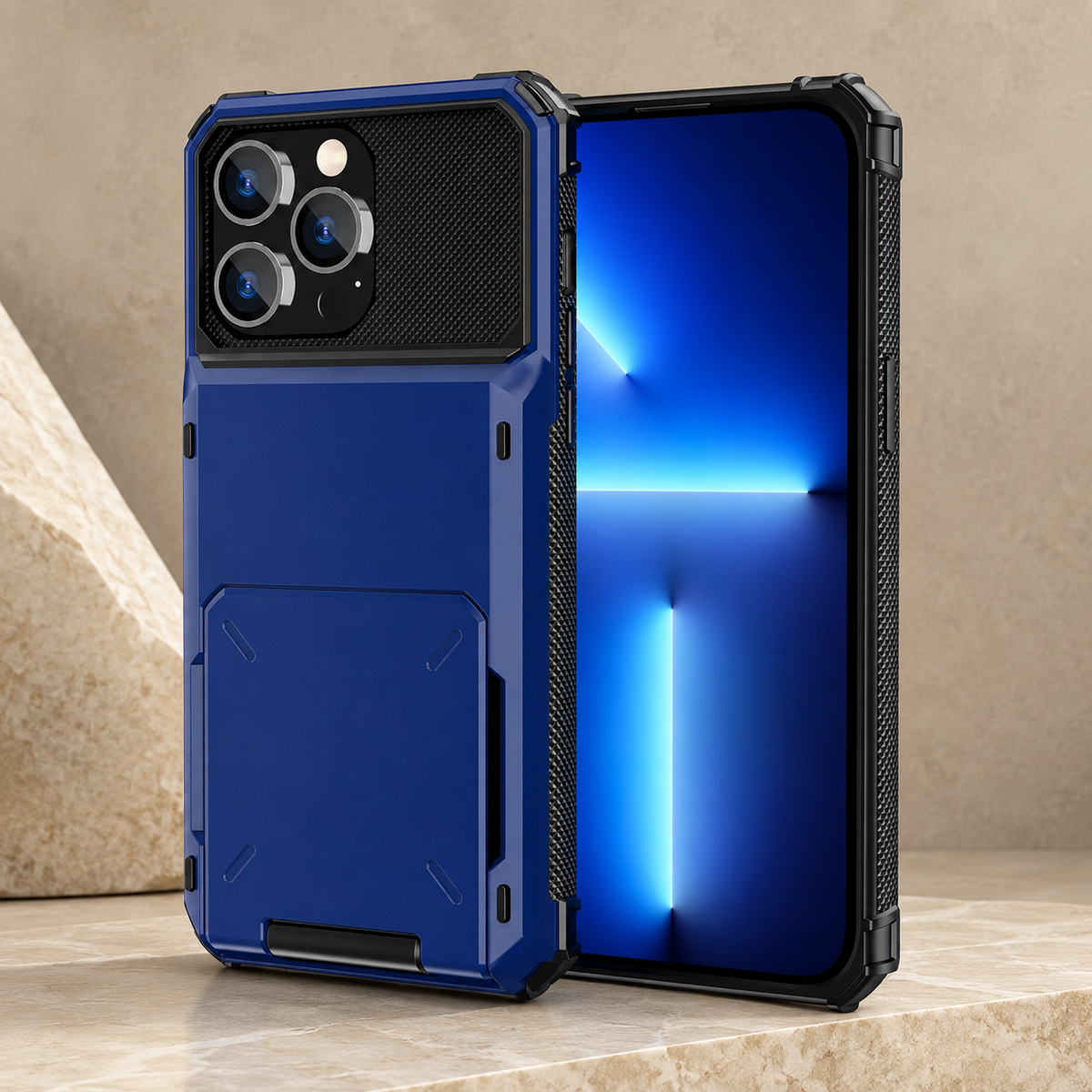 Premium iPhone Case Heavy Duty Wallet Card Holder Hidden Flip Slot Dual Layer Protective Hard Back Anti Scratch Storage Compartment Armor Cover