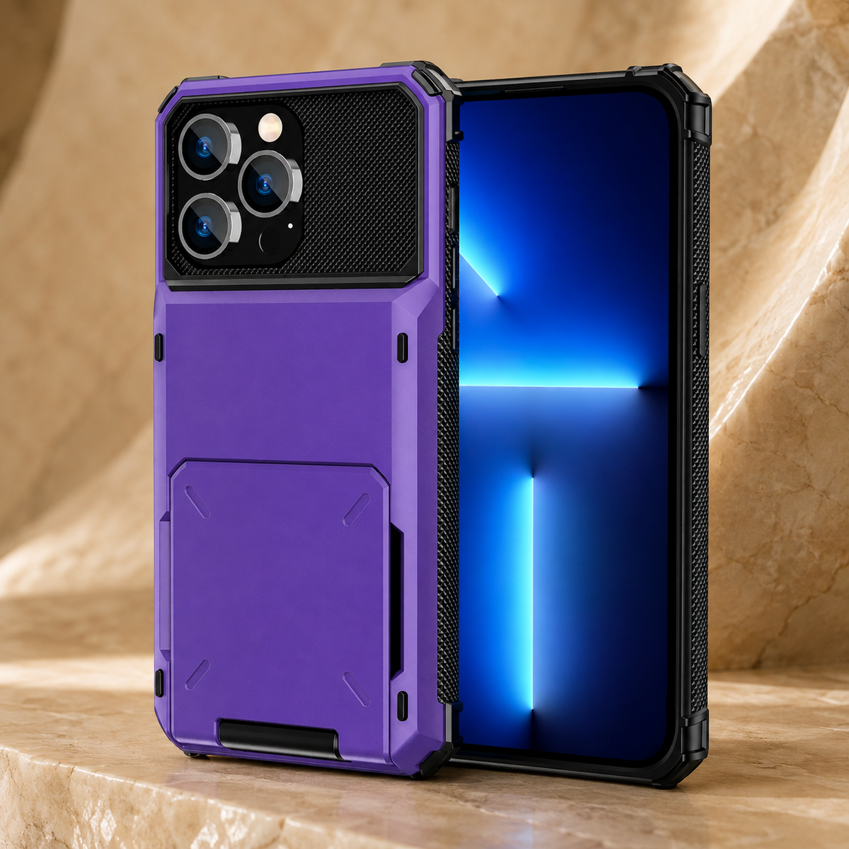 Premium iPhone Case Heavy Duty Wallet Card Holder Hidden Flip Slot Dual Layer Protective Hard Back Anti Scratch Storage Compartment Armor Cover