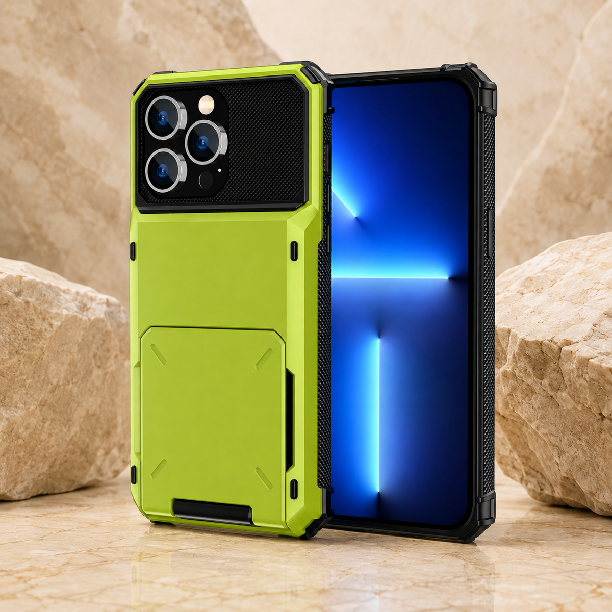 Premium iPhone Case Heavy Duty Wallet Card Holder Hidden Flip Slot Dual Layer Protective Hard Back Anti Scratch Storage Compartment Armor Cover