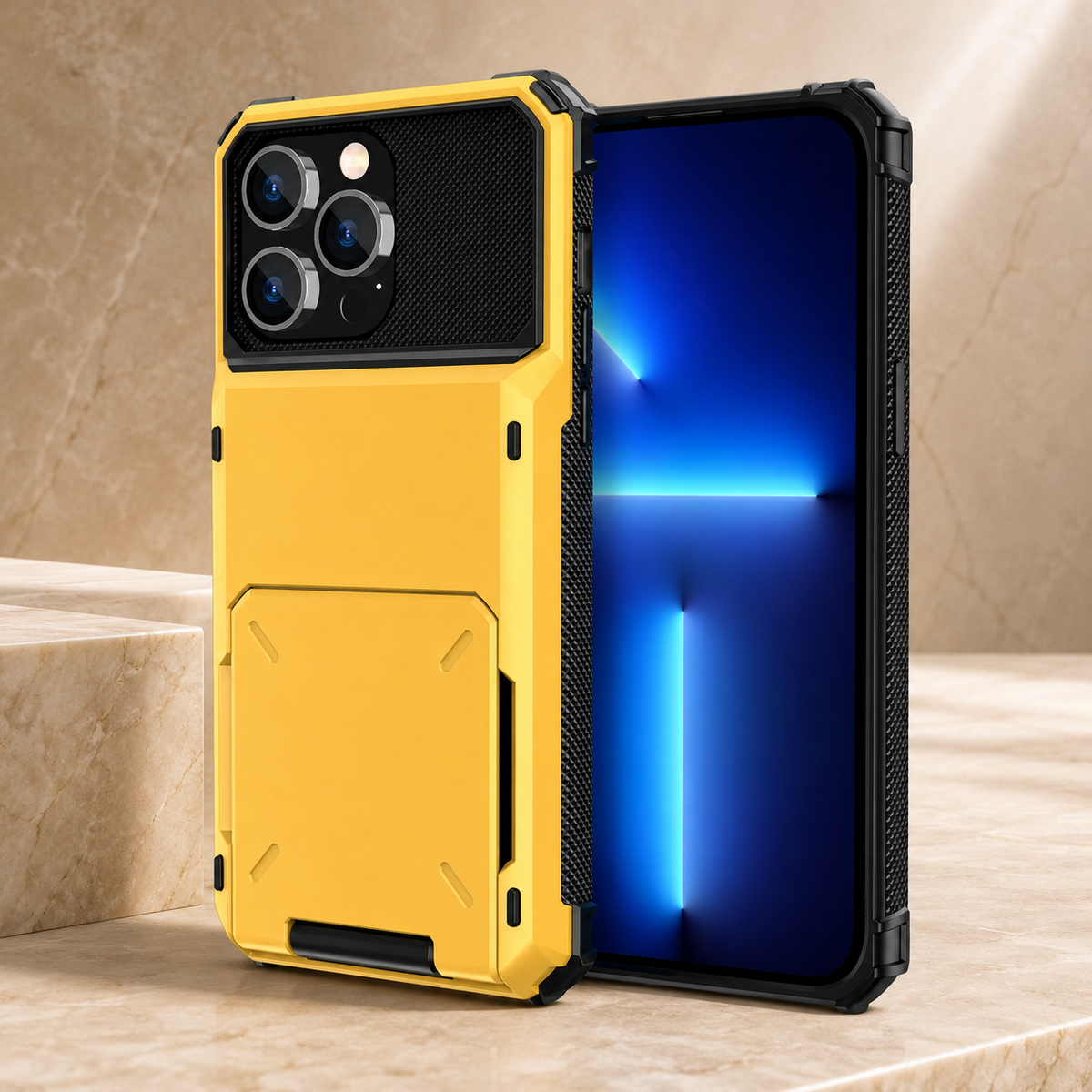 Premium iPhone Case Heavy Duty Wallet Card Holder Hidden Flip Slot Dual Layer Protective Hard Back Anti Scratch Storage Compartment Armor Cover