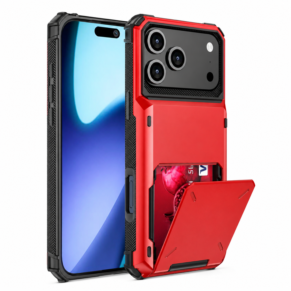 Premium iPhone Case Heavy Duty Wallet Card Holder Hidden Flip Slot Dual Layer Protective Hard Back Anti Scratch Storage Compartment Armor Cover