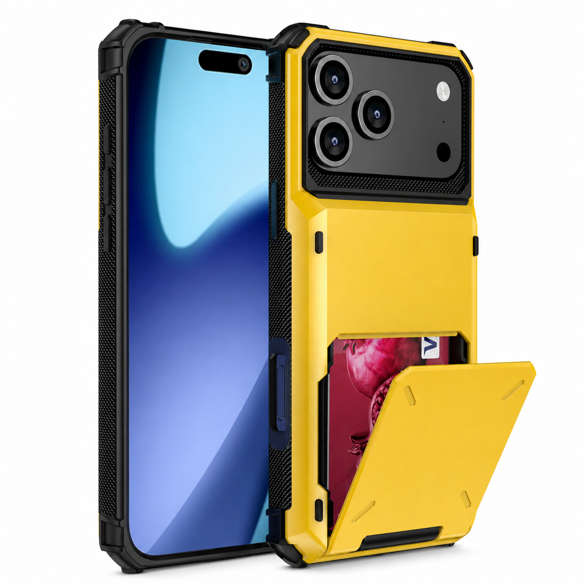 Premium iPhone Case Heavy Duty Wallet Card Holder Hidden Flip Slot Dual Layer Protective Hard Back Anti Scratch Storage Compartment Armor Cover