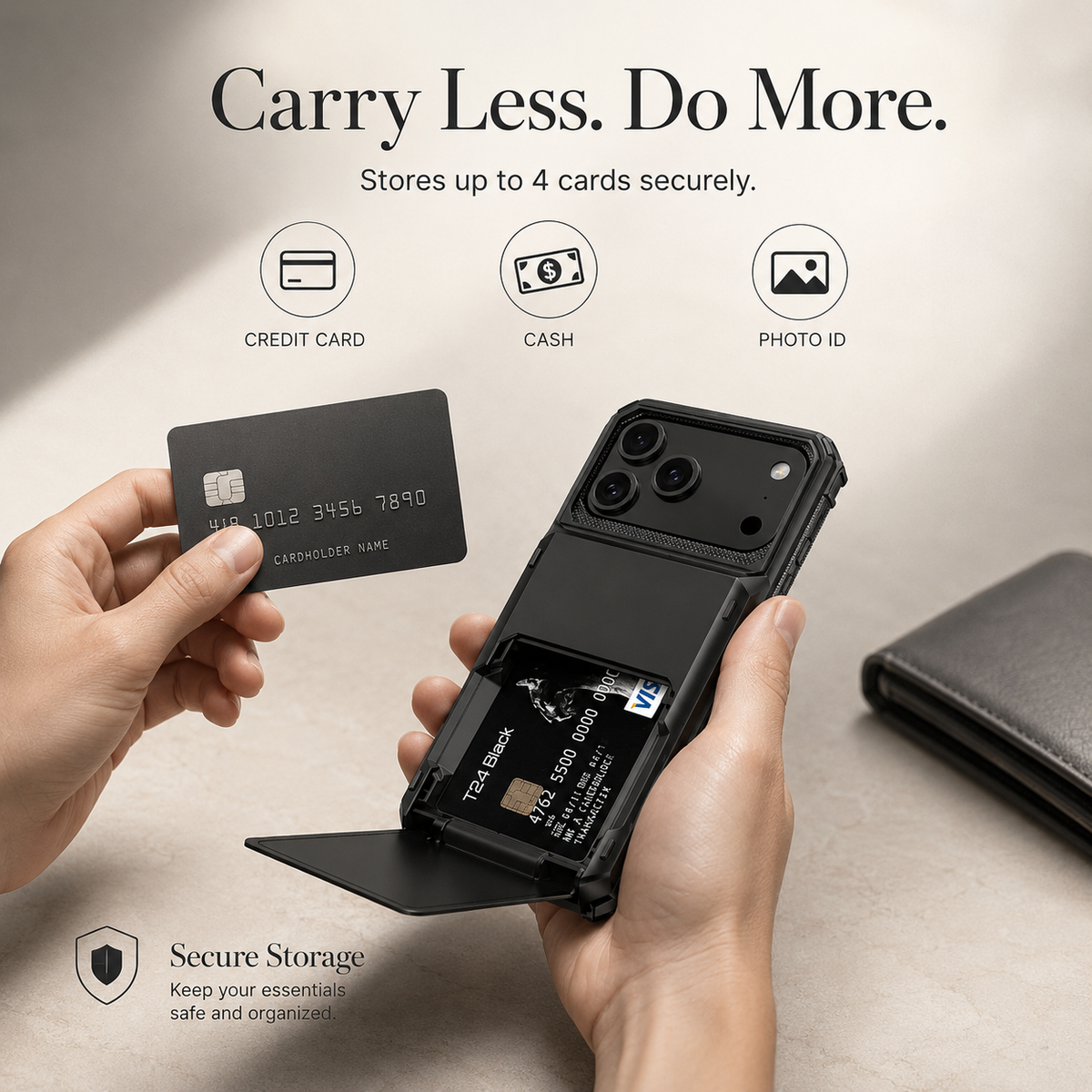 Premium iPhone Case Heavy Duty Wallet Card Holder Hidden Flip Slot Shockproof Dual Layer Hard Back Anti Scratch Anti Fingerprint Protective Armor Cover
