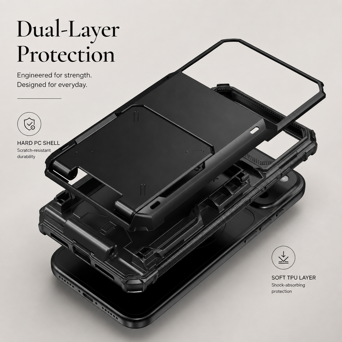 Premium iPhone Case Heavy Duty Wallet Card Holder Hidden Flip Slot Shockproof Dual Layer Hard Back Anti Scratch Anti Fingerprint Protective Armor Cover
