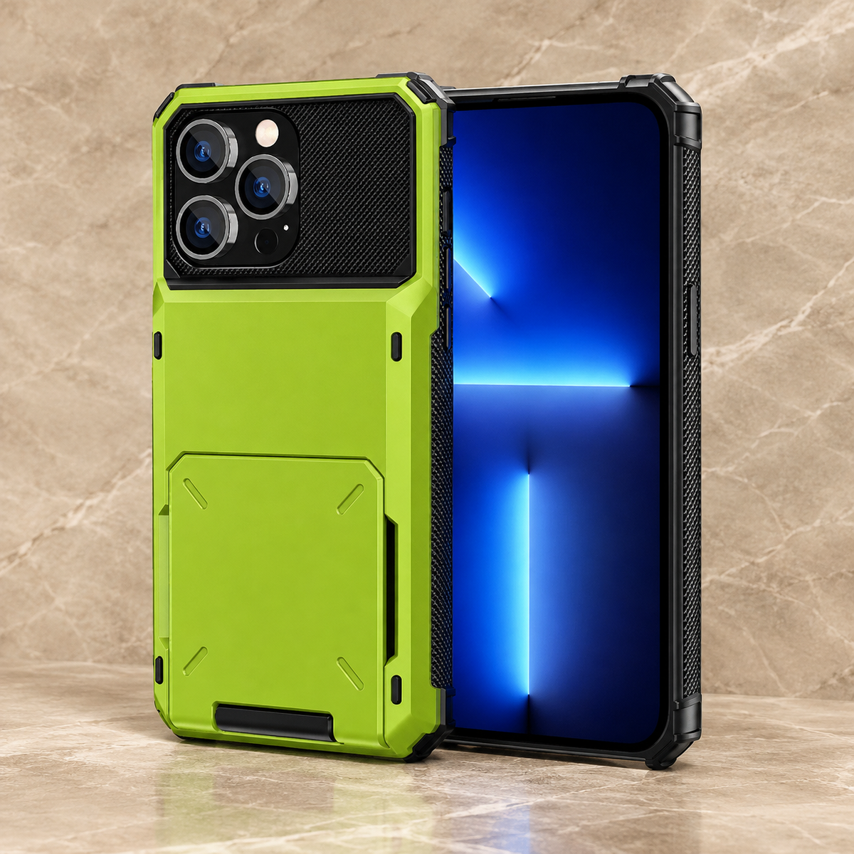 Premium iPhone Case Heavy Duty Wallet Card Holder Hidden Flip Slot Shockproof Dual Layer Hard Back Anti Scratch Anti Fingerprint Protective Armor Cover