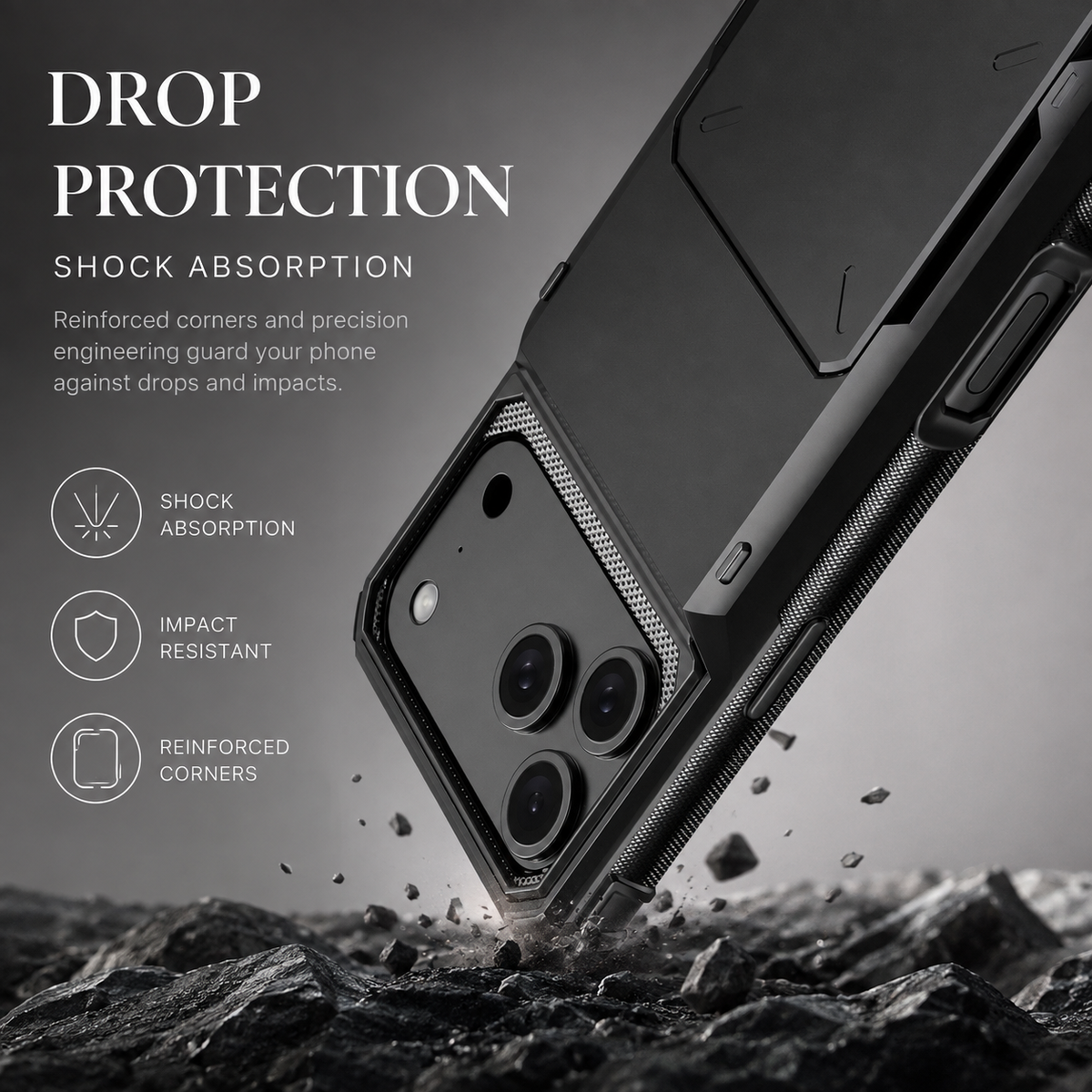 Premium iPhone Case Heavy Duty Wallet Card Holder Hidden Flip Slot Shockproof Dual Layer Hard Back Anti Scratch Anti Fingerprint Protective Armor Cover