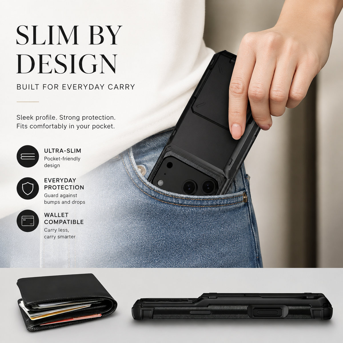 Premium iPhone Case Heavy Duty Wallet Card Holder Hidden Flip Slot Shockproof Dual Layer Hard Back Anti Scratch Anti Fingerprint Protective Armor Cover