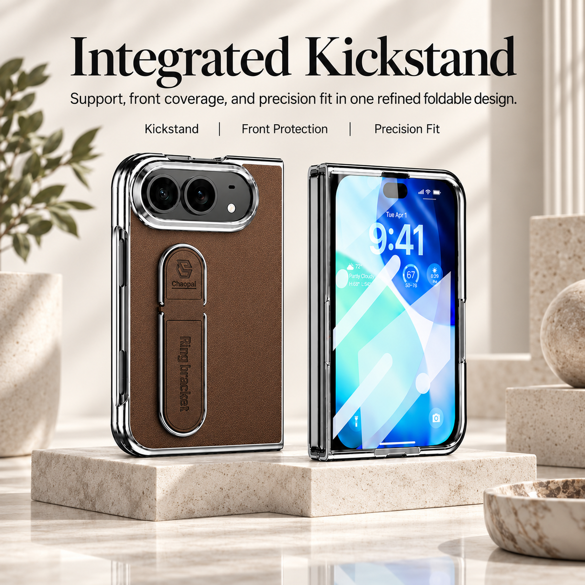 Premium iPhone Case Hidden Bar Folding Stand Foldable Cover Full Protection Shockproof Sweat Resistant Non Slip Slim Durable Protective Phone Cover Case