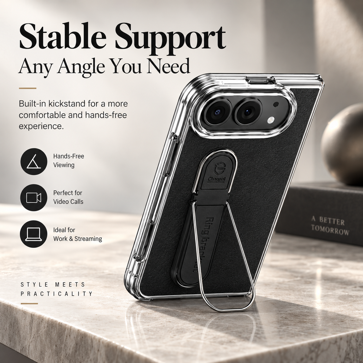 Premium iPhone Case Hidden Bar Folding Stand Foldable Cover Full Protection Shockproof Sweat Resistant Non Slip Slim Durable Protective Phone Cover Case